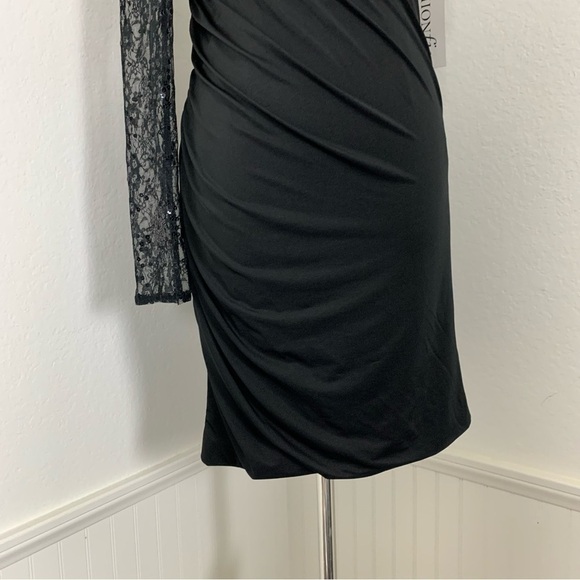 NWT Vintage Aidan Mattox Y2K One Shoulder Lace Sequin Ruched Black Mini Dress - Picture 5 of 17